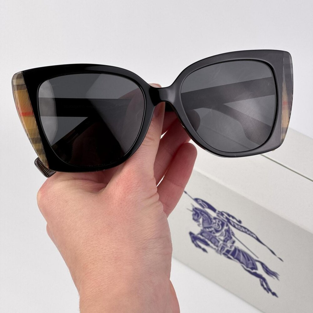 Burberry MARYL Cat Eye Sunglasses BE4393 405587 Black / Vintage Check Grey